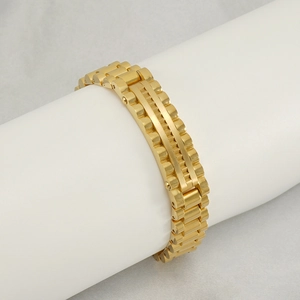 Bracelet pour homme en acier inoxydable plaqué or 18K avec maillons style montre