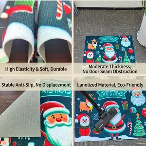 Christmas non-slip welcome mat with festive Santa and reindeer patterns for home decor