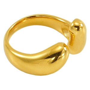 Adjustable 18K gold plated stainless steel open ring with polished teardrop ends