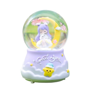 Luminous crystal ball music box with cartoon girl on moon and purple good night base