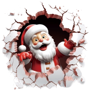 3D Christmas Santa Claus wall sticker bursting through white background mural