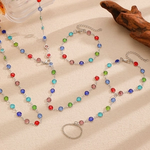 Colorful gemstone jewelry set with necklace bracelet and ring in silver finish