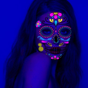 Glow-in-the-dark Day of the Dead sugar skull face tattoo stickers for Halloween parties