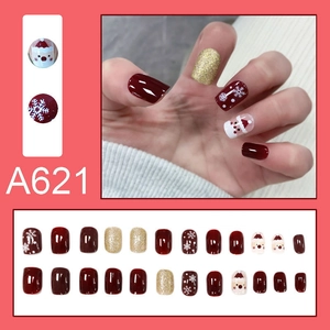 Short square Christmas press-on nails set with Santa and snowflake festive patterns