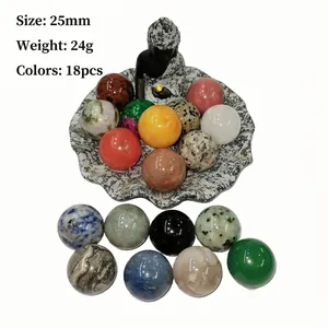 Set of 18 natural 25mm crystal spheres including aventurine and lapis lazuli for feng shui