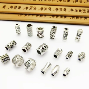 Vintage silver-tone alloy large hole beads with hollow patterns for DIY jewelry making