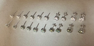 Detailed comparison of S925 sterling silver moissanite stud earrings in multiple sizes