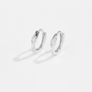Minimalist S925 sterling silver hoop earrings with water drop clear zircon on white background