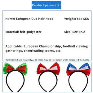 European Cup national flag bow headbands in green, red, and blue polyester sets