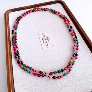 Vintage style multi-color agate beaded double-layer necklace with faceted gemstones