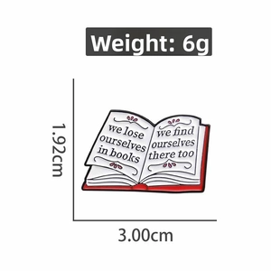 Cartoon magic book enamel brooch with size dimensions 3.00cm by 1.92cm for accessories