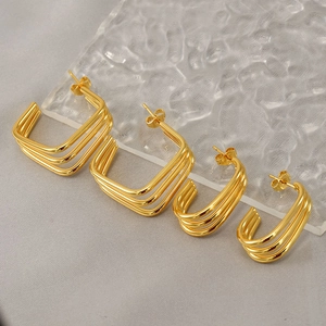 Triple Layer Geometric Hoop Earrings 18K Gold Plated Stainless Steel Minimalist Studs For Women