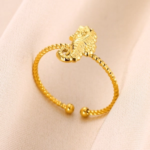 Western Fashion Cute Seahorse Stainless Steel Open Ring For Women Gold Plated Adjustable Twisted Rope Animal Finger Ring