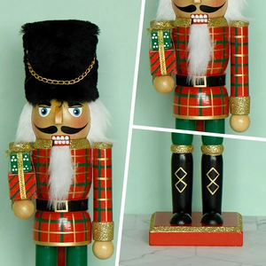 Classic 30cm wooden nutcracker soldier Christmas decor with red and green plaid details