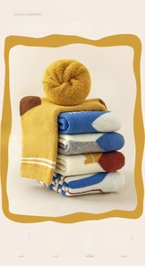 Detailed texture of thick thermal terry socks with wavy trim for toddlers and kids
