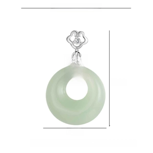 Detailed technical diagram of silver pendant with Fu character, zircon and green glaze