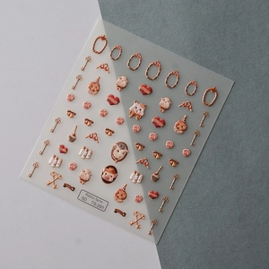Detailed macro view of 5D embossed nail art stickers with retro farm animal patterns