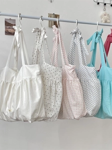 Geraffte Canvas Tote Bag Mit Schleifenriemen Große Kapazität Koreanischer Stil Lässige Damen Schultertasche Bowknot Unterarmtasche