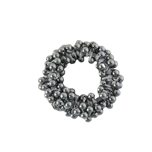 Elastic beaded hair ring with high-gloss grey faux pearls on a pure white background