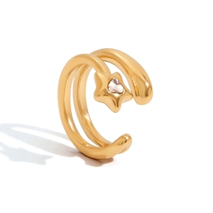 Manchette d'oreille dorée à double couche avec pendentif étoile et zircon étincelant
