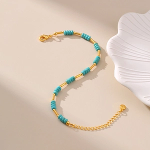 Handmade turquoise bead bracelet with 18K gold plated copper tubes and adjustable clasp