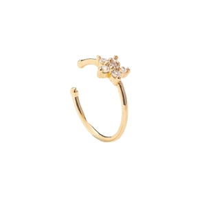 Golden flower-shaped non-piercing nose clip with shimmering white zircon petals