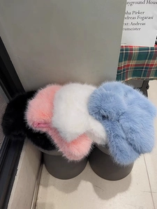 Winter faux fur trapper hat for women in white, pink, blue, and black color options