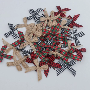 Assorted plaid and jute handmade decorative bows for DIY Christmas gift wrapping ornaments