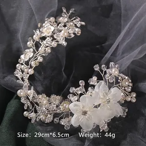 Bridal Hair Comb Floral Fabric Flowers Faux Artificial Pearl Crystal Rhinestone Wedding Headpiece Elegant Handmade Accessories