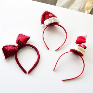 Lot de serre-têtes de Noël avec nœuds en velours rouge et chapeaux de Père Noël