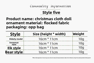 Detailed size chart for Christmas flannel ornaments showing Santa and Snowman dimensions