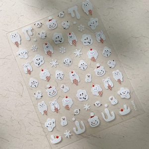 5D embossed snowflake nail art stickers featuring polar bear and snowman winter patterns