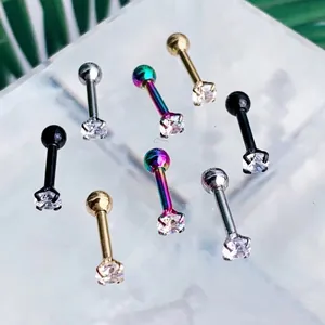 Set of four-claw zircon stud earrings in gold, silver, black, and rainbow steel