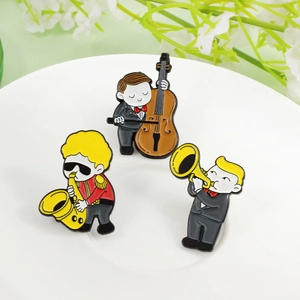 Cartoon Musician Enamel Pin Alloy Music Band Saxophone Trumpet Cello Instrument Lapel Brooch For Clothing Bag Hat Jewelry