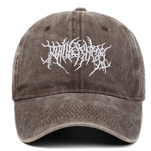 Vintage washed Gothic street punk baseball cap with 3D white embroidery in brown gray