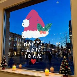 Christmas Window Sticker Happy New Year Static Cling PVC Decal Reusable Double Sided Glass Door Shop Home Decor