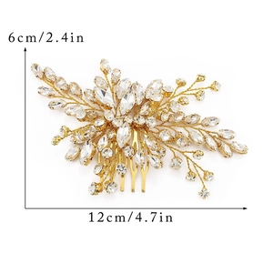 Detailed size view of silver floral bridal hair comb with crystals, 12cm width by 6cm height