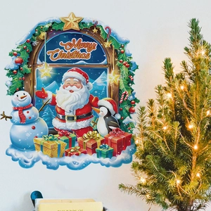 Détail de stickers muraux de Noël avec Père Noël et bonhomme de neige en décor intérieur