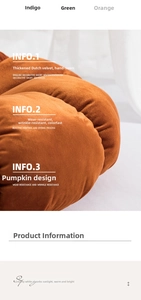 Detail of handmade orange pumpkin cushion showing plush velvet texture and neat stitching