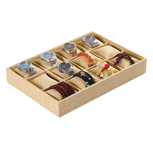 12-slot linen watch display tray with soft cushions for jewelry storage and organization