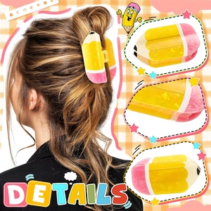 Cartoon pencil shaped hair claw clip in candy yellow for women long thick hair styles