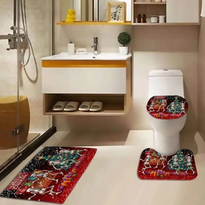 Three-piece Christmas bathroom mat set with skull patterns and Merry Christmas text