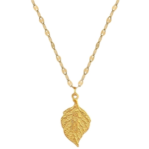 Minimalist gold leaf pendant necklace in titanium steel with Chinese character engraving