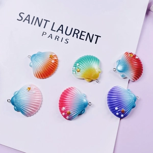 Set of six gradient resin shell charms with gold stars and pearls for DIY jewelry making