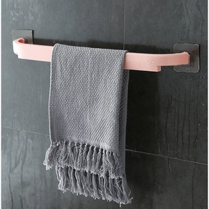 Pink wall-mounted single towel bar for bathroom and kitchen with punch-free installation