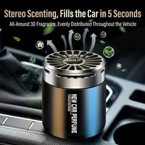 Car fragrance diffuser in black cylindrical design placed on a car center console