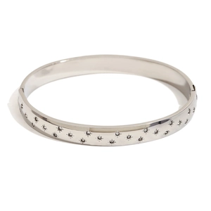 Polished silver stainless steel bangle with star patterns and sparkling crystal stones