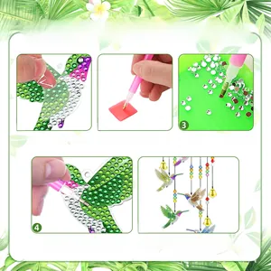 DIY hummingbird diamond painting kit including acrylic base, colorful rhinestones and tools