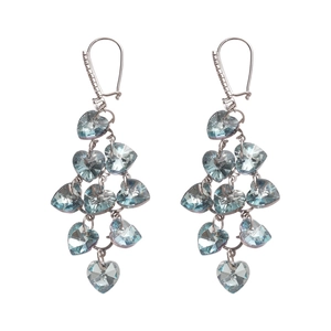 Boucles d'oreilles vintage en argent avec coeurs en zircon bleu clair et pampilles