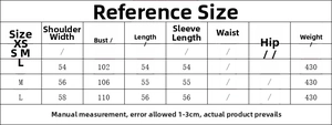 Detailed size chart for loose fit stand collar sweater showing shoulder and chest measurements